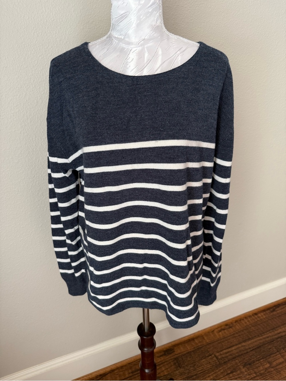 French Connection Navy and White Striped Scoop Neck Sweater